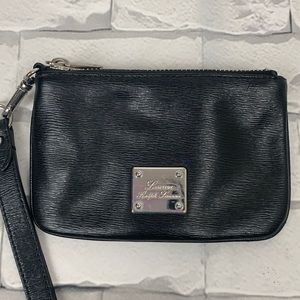 Lauren Ralph Lauren black leather clutch wristlet wallet with Strap Silver